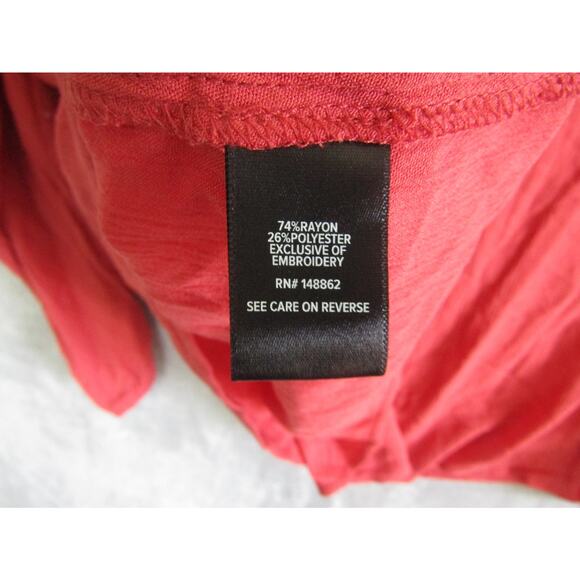 Torrid Coral Embroidered Boho Blouse Women’s Size 4 NWT Peasant Top Ruffle Neck - Picture 4 of 7